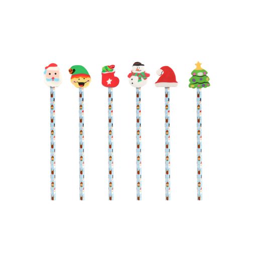 6 Christmas Pencils with Eraser Toppers