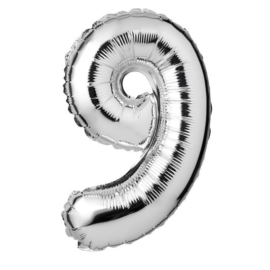 34" Giant Foil Silver Number 9 Balloon