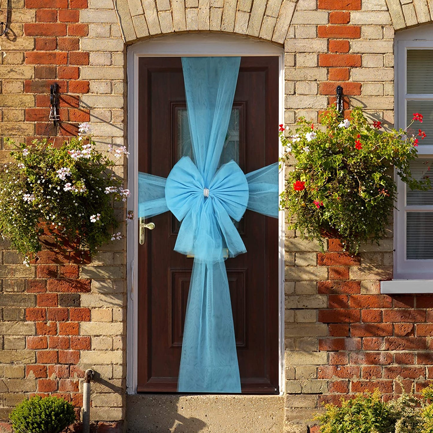 Baby Blue Organza Door Bow with Silver Diamante Ring