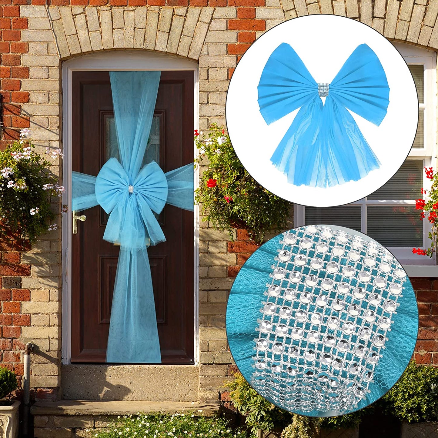 Baby Blue Organza Door Bow with Silver Diamante Ring