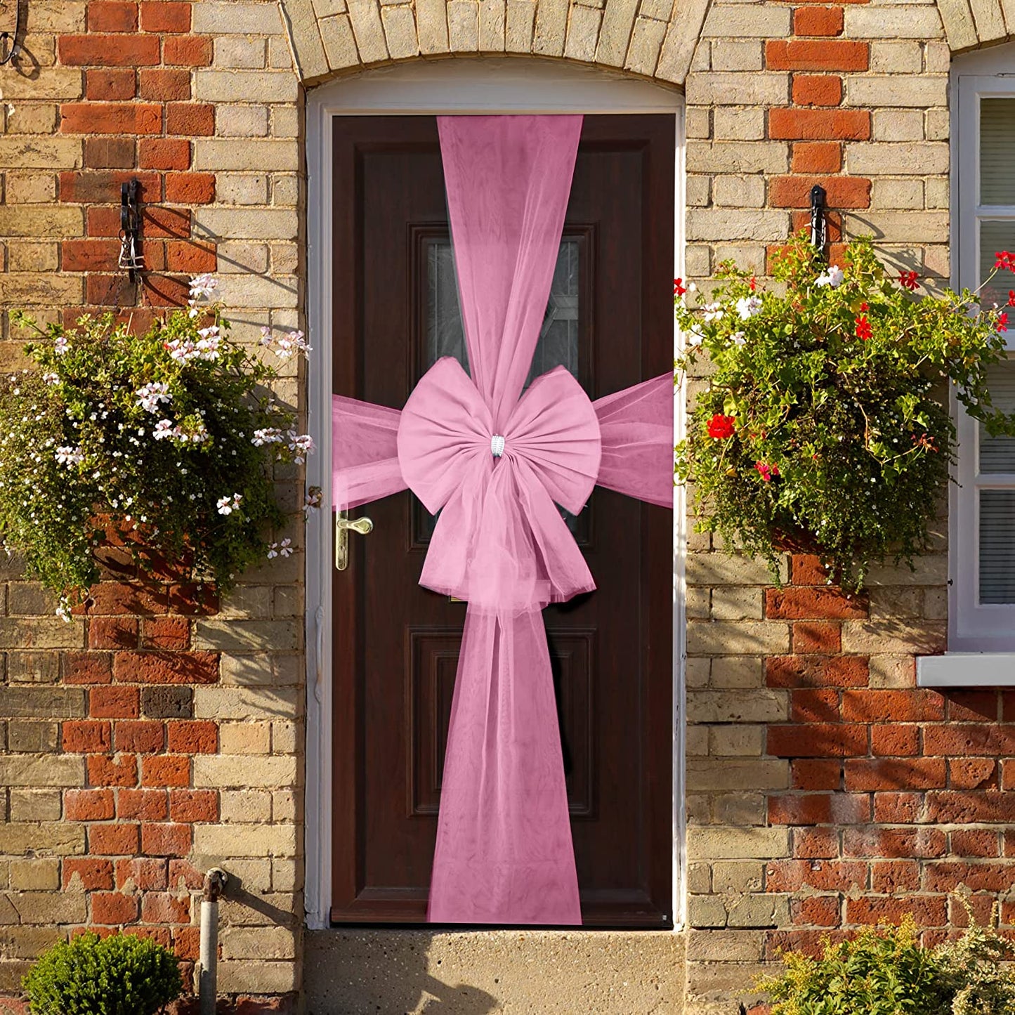 Baby Pink Organza Door Bow with Silver Diamante Ring