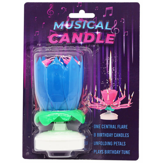 Musical Flower Candle Blue