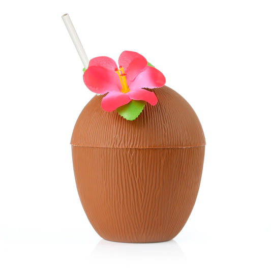 COCONUT CUP WITH RED FLOWER AND PAPER STRAW