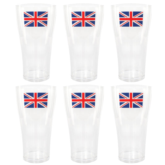 568ml HEAVY DUTY PLASTIC DISPOSABLE UNION JACK PINT CUP IN PACKS 6
