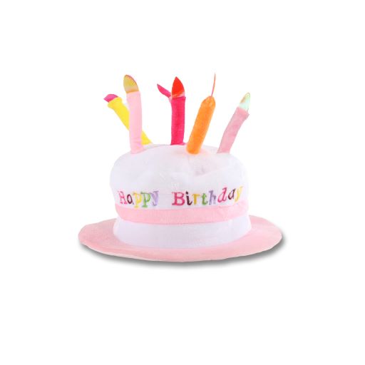 Light Up Happy Birthday Cake Hat Pink with Candles