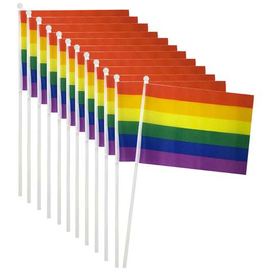 Rainbow Pride Polyester Hand Waving Flags Pack 12
