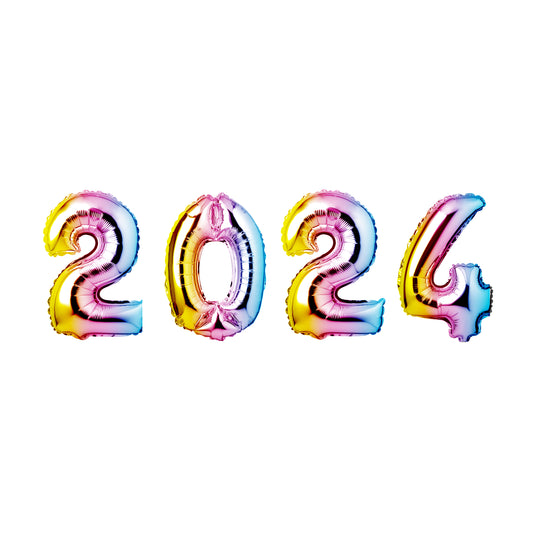 34" GIANT FOIL NUMBER BALLOONS SET 2024 PASTEL RAINBOW