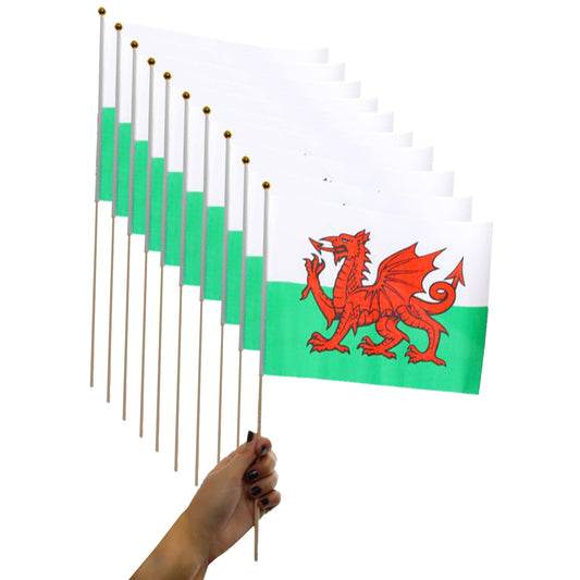 Wales Hand Waving Flag Polyester Pack of 10
