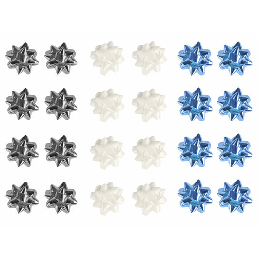 Small Foil Bows Ice Blue Silver White Pack 25 Assortment